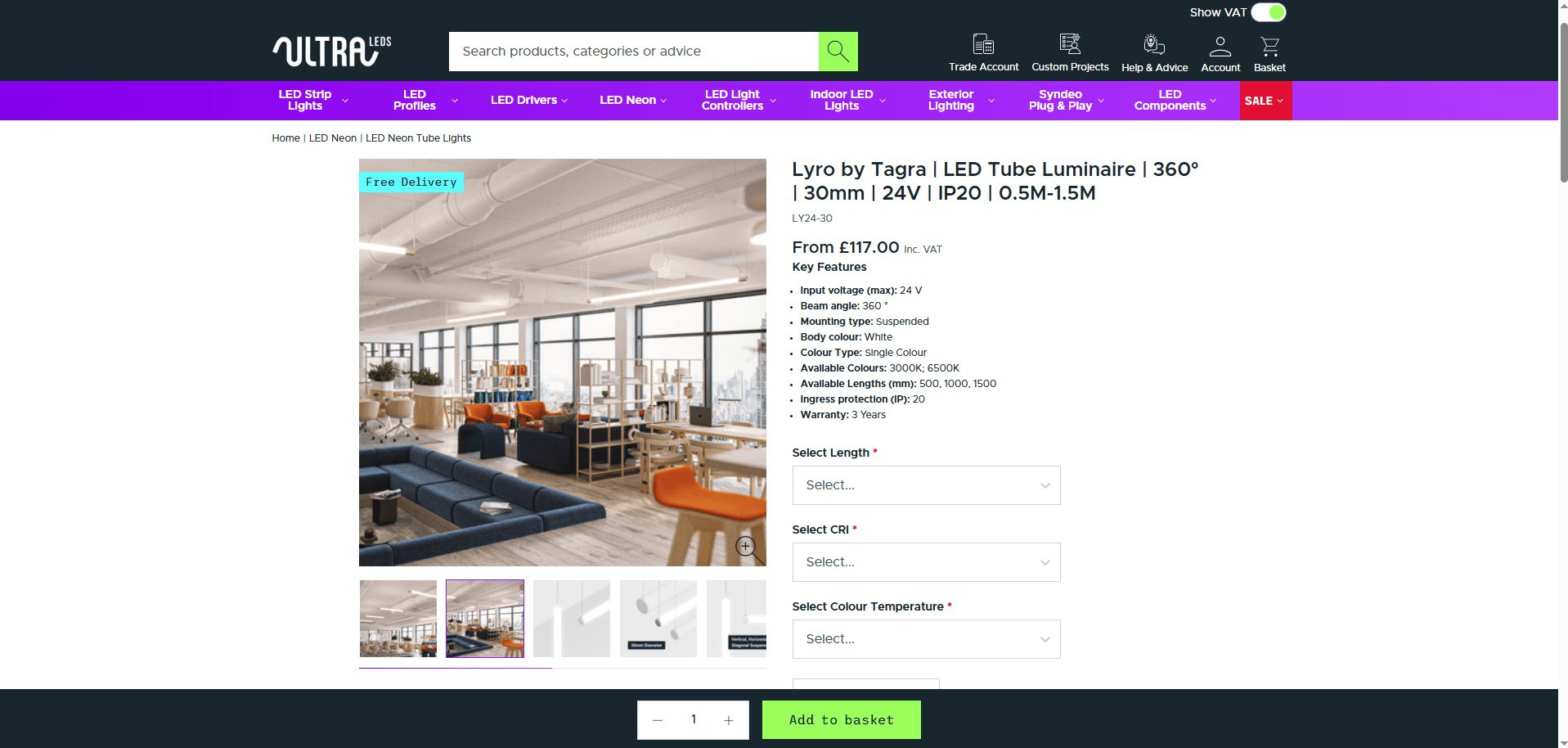 Lighting 3D visualization showing suspended fixtures placed within a lifestyle interior scene