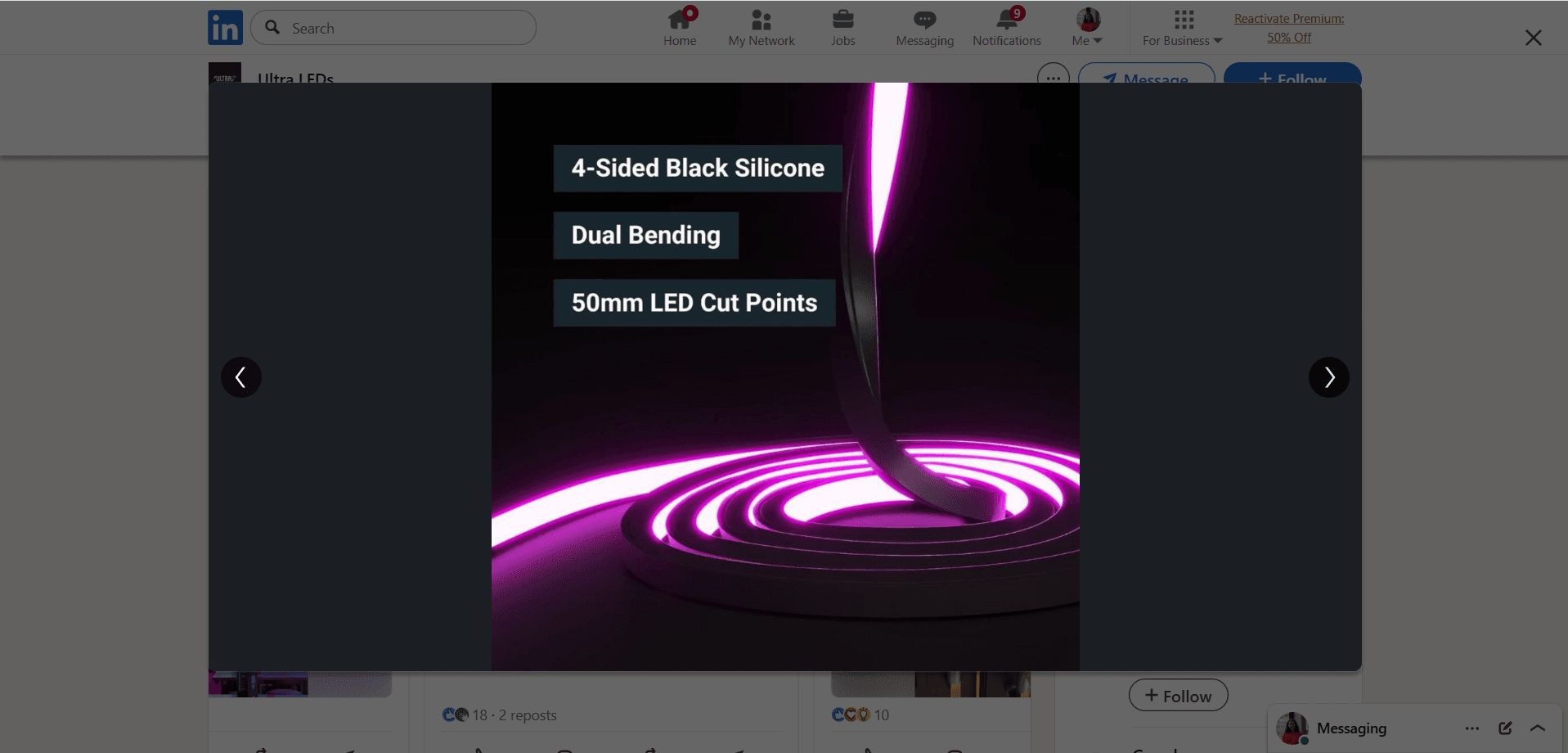 Lighting 3D visualization demonstrating flexible strip features inside a branded promotional graphic