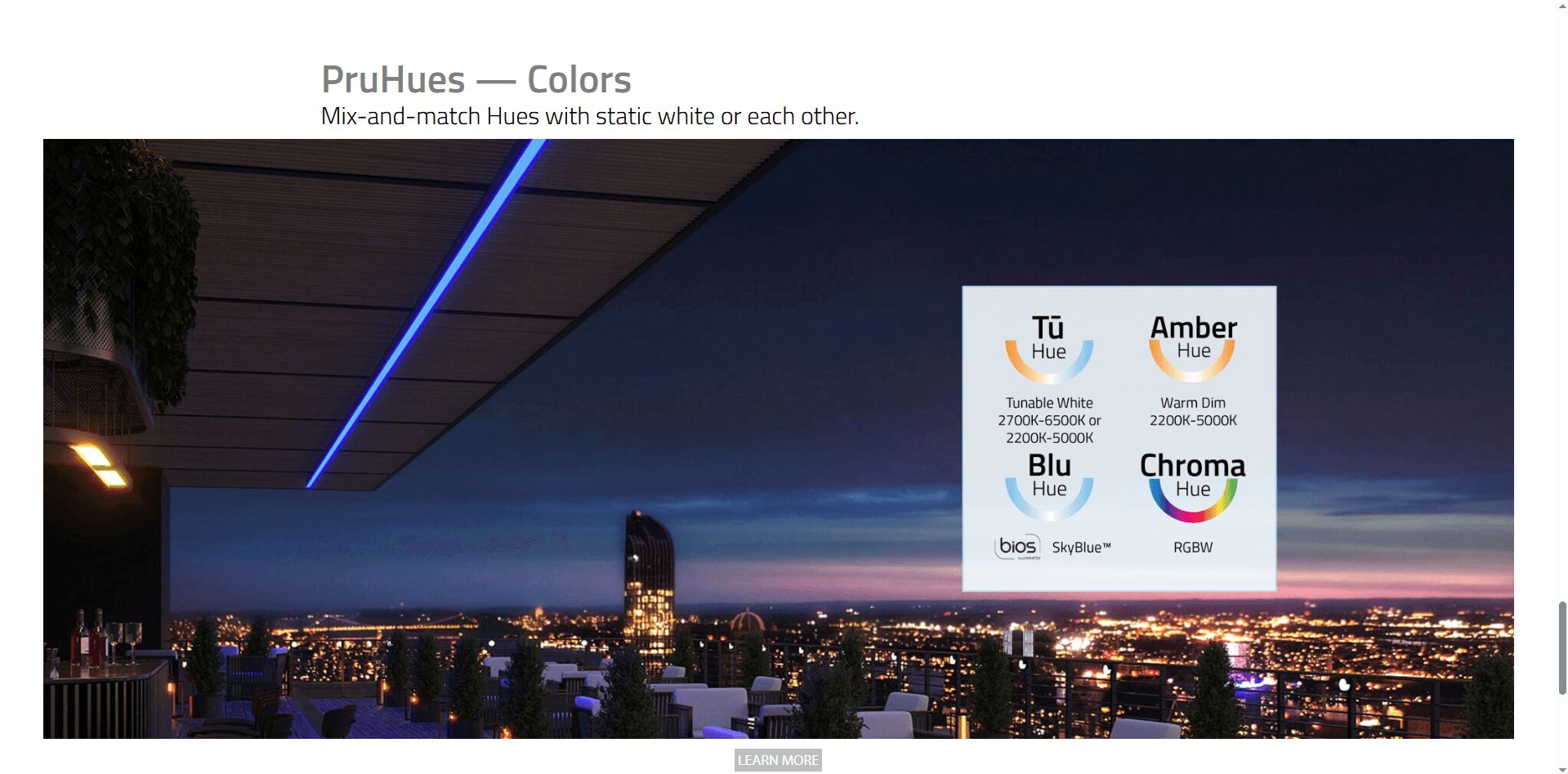 A rooftop scene displays a vivid linear light bar and a color chart used for branded promotion LED fixture 3D render