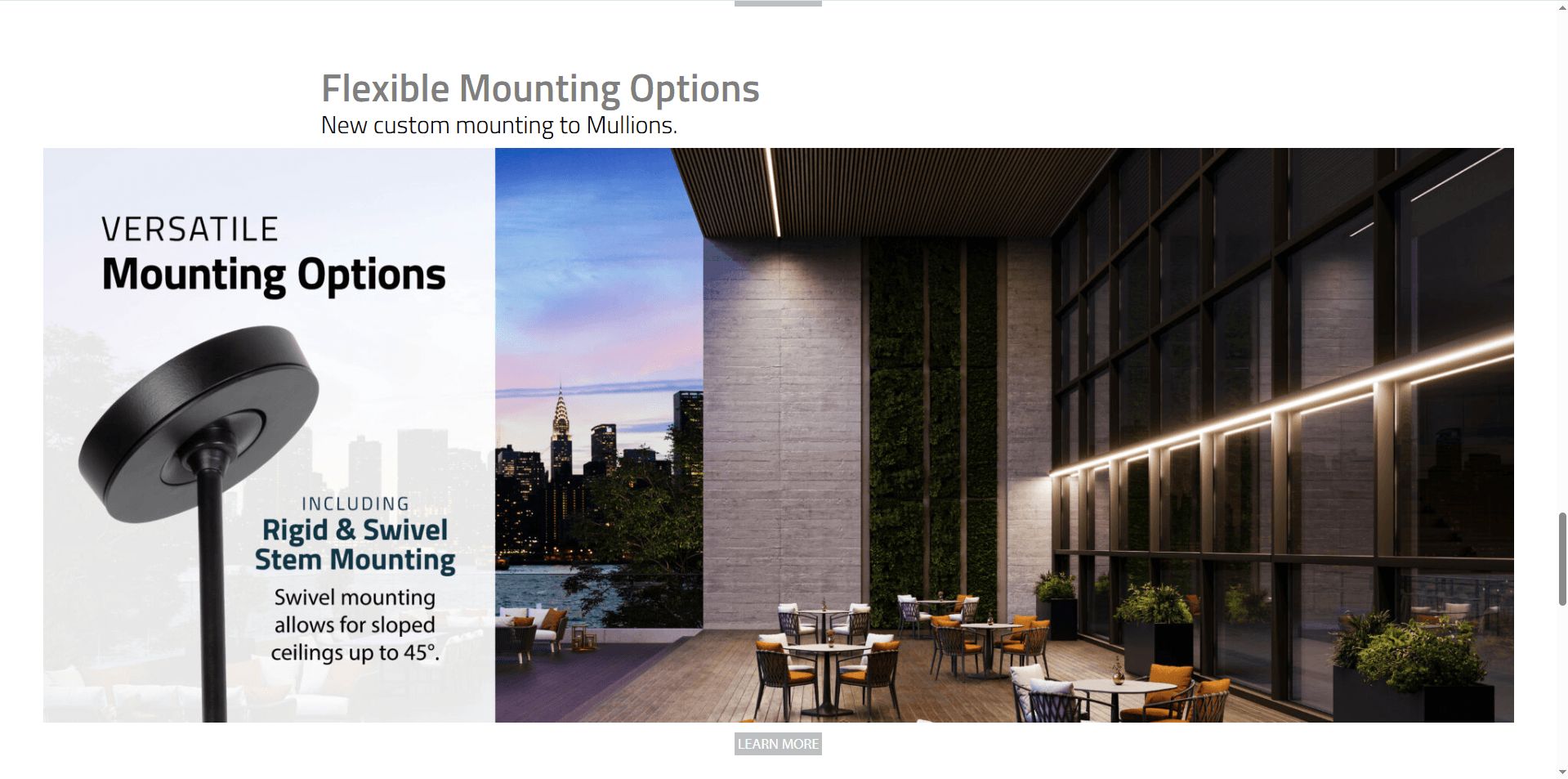 A split screen with a mounting detail and an outdoor scene shown in an LED fixture 3D render