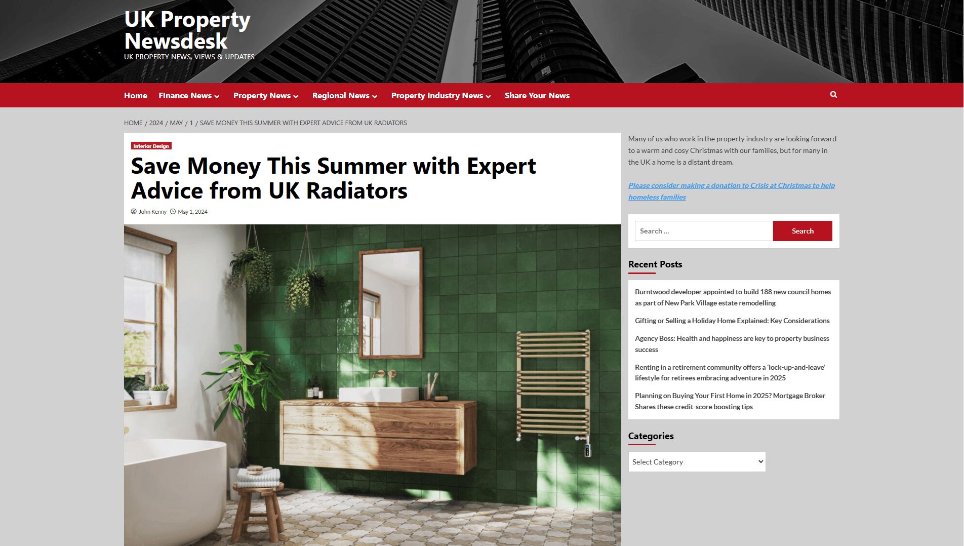 Radiator 3D Render on UK Property Newsdesk