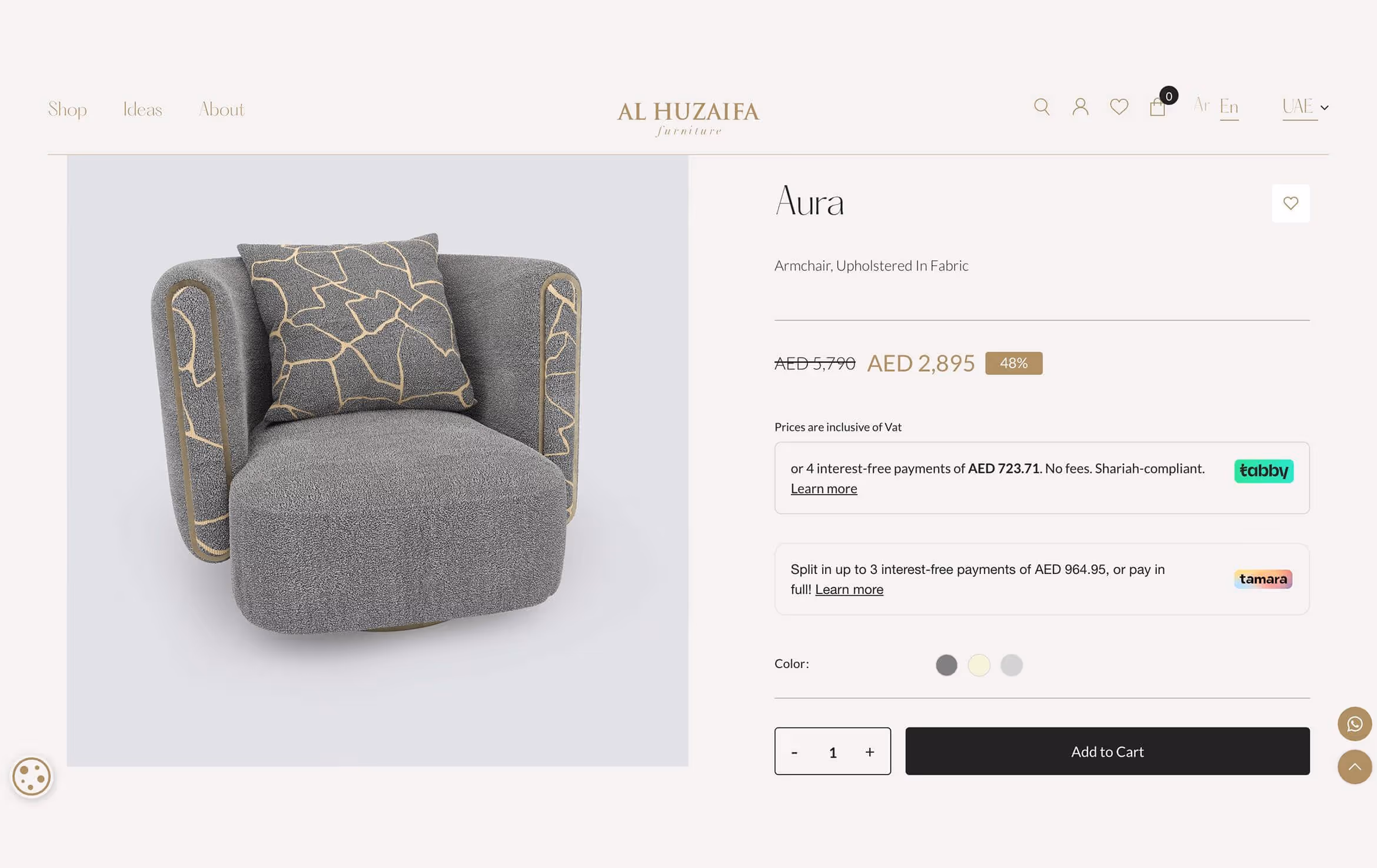 Product CGI for Al Huzaifa Chair Product Page