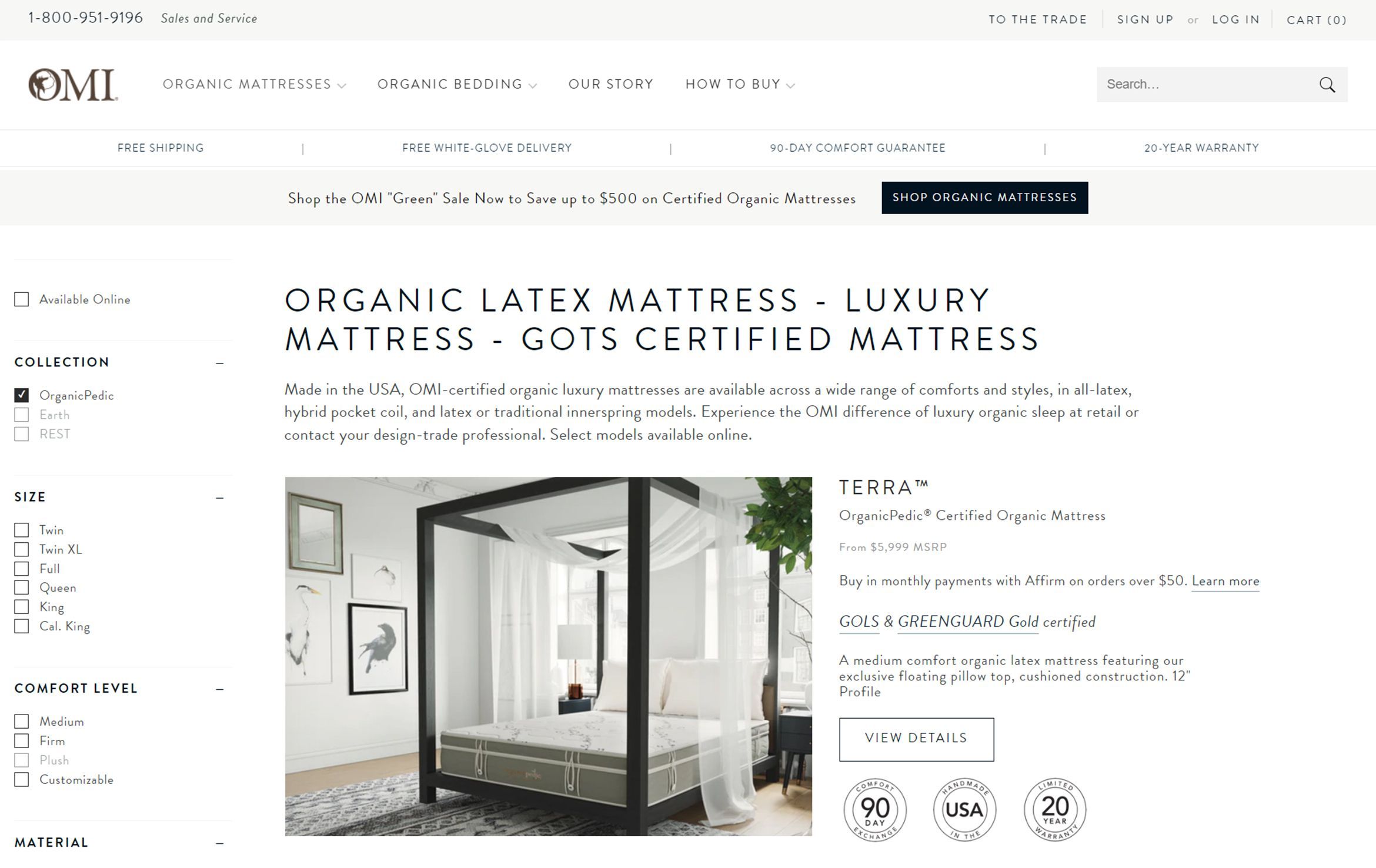 3D furniture modeling and rendering of an organic latex mattress in a luxury bedroom setting, showcasing high-quality 3D visualization and photorealistic rendering.