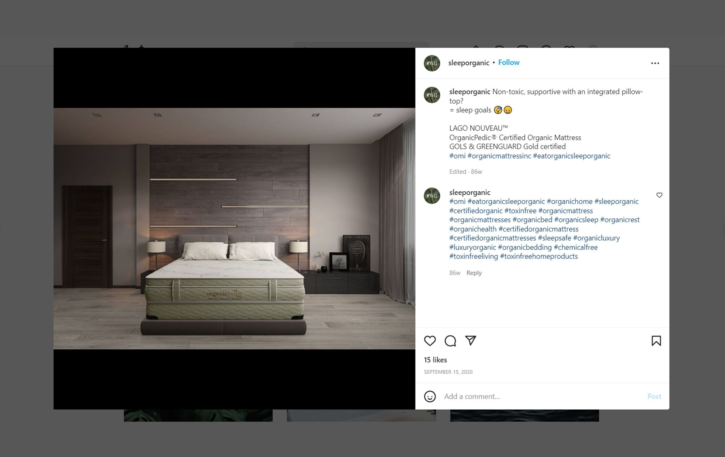 3D furniture rendering showcasing a bedroom with an organic mattress, highlighting 3D interior visualization and realistic furniture rendering.