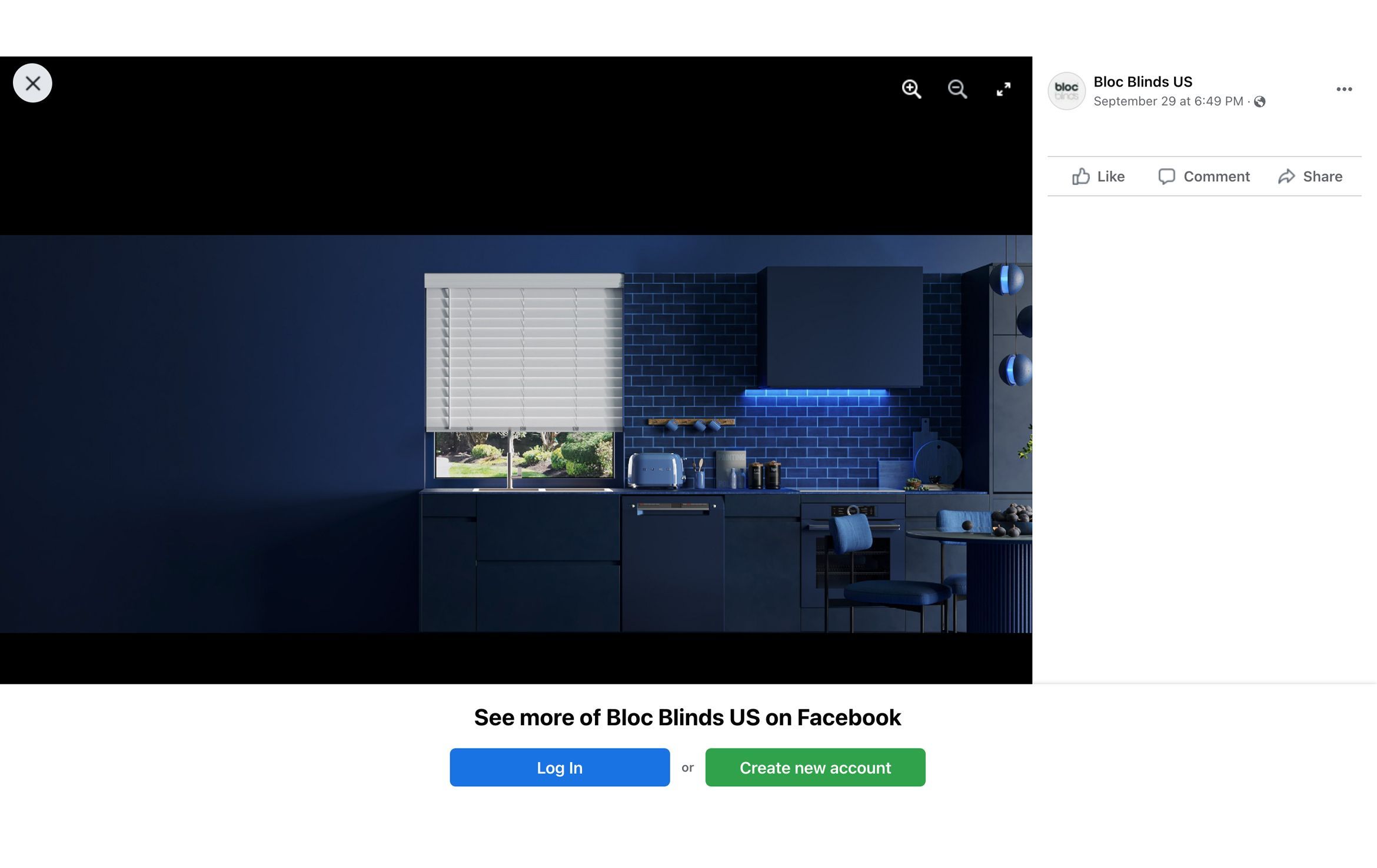 3D rendering of a modern kitchen featuring bespoke 3D furniture modeling and realistic furniture rendering with custom blinds.