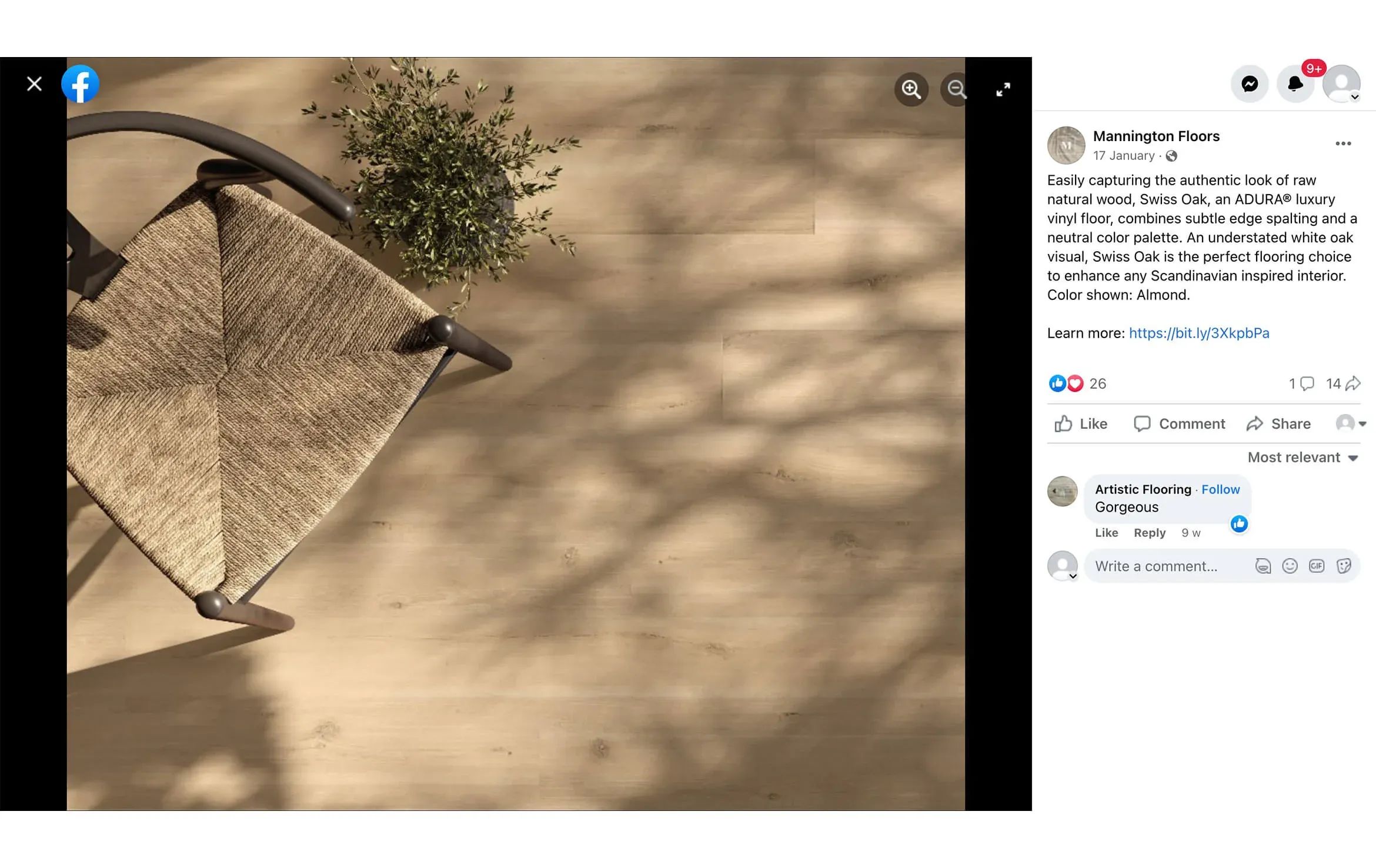Top view of a chair and plant on a wooden floor, showcasing 3D furniture modeling and rendering for interior visualization.