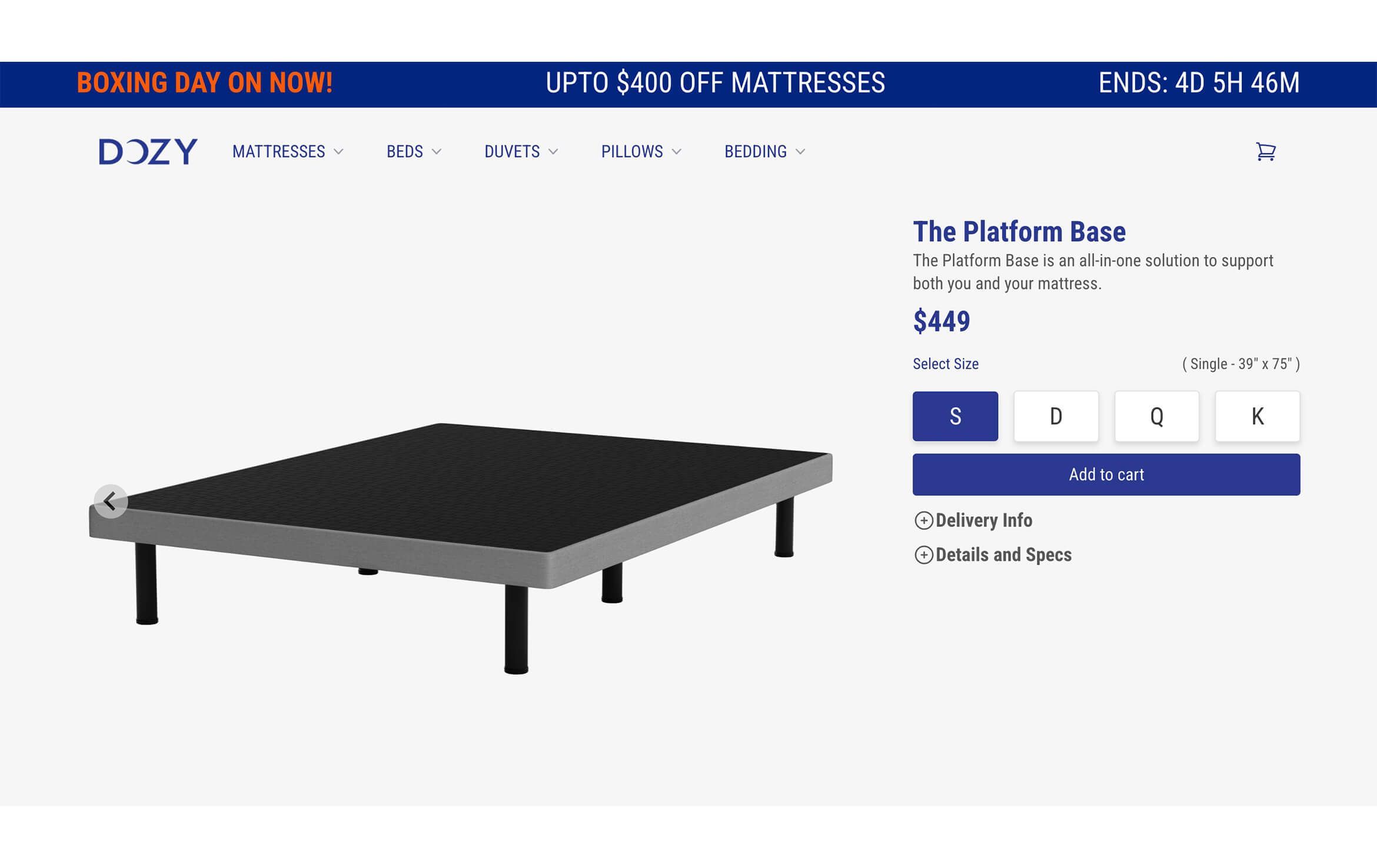 3D furniture modeling and rendering of a platform base bed frame, showcasing realistic furniture visualization and product CGI.