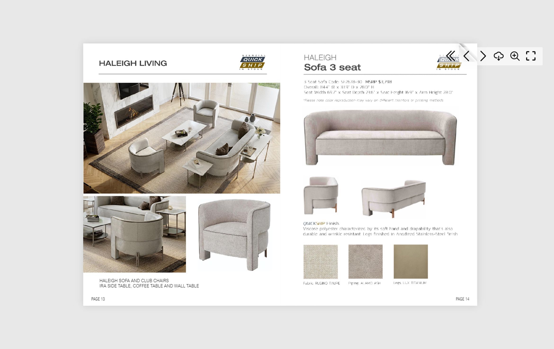 3D interior visualization of Haleigh sofa set with realistic furniture rendering and product visualization