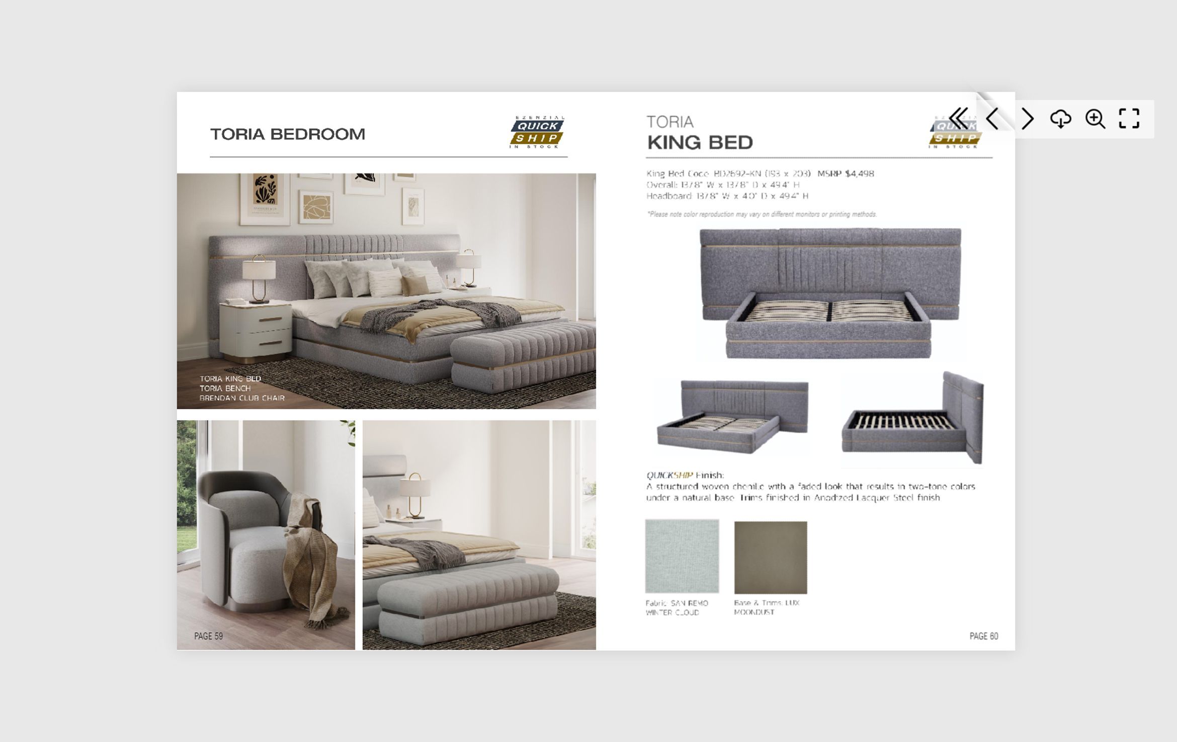 3D furniture visualization of a bedroom with a king bed, bench, and club chair, showcasing realistic rendering and high-quality 3D modeling.