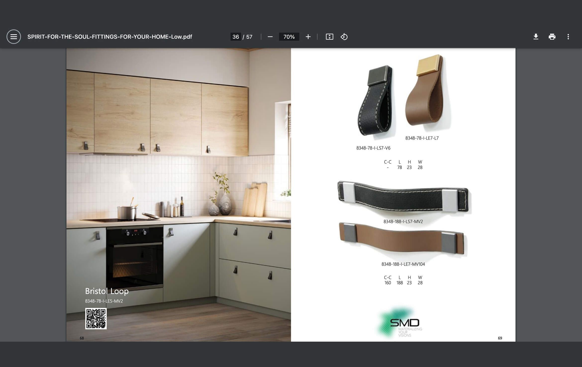 3D furniture visualization and rendering of a modern kitchen with bespoke cabinet handles