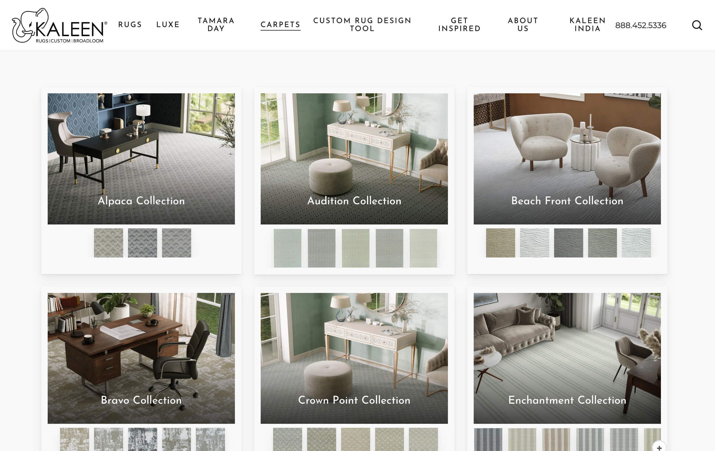 3D furniture modeling and rendering showcasing various carpet collections including Alpaca, Audition, and Beach Front. High-quality 3D interior visualization and photorealistic rendering.