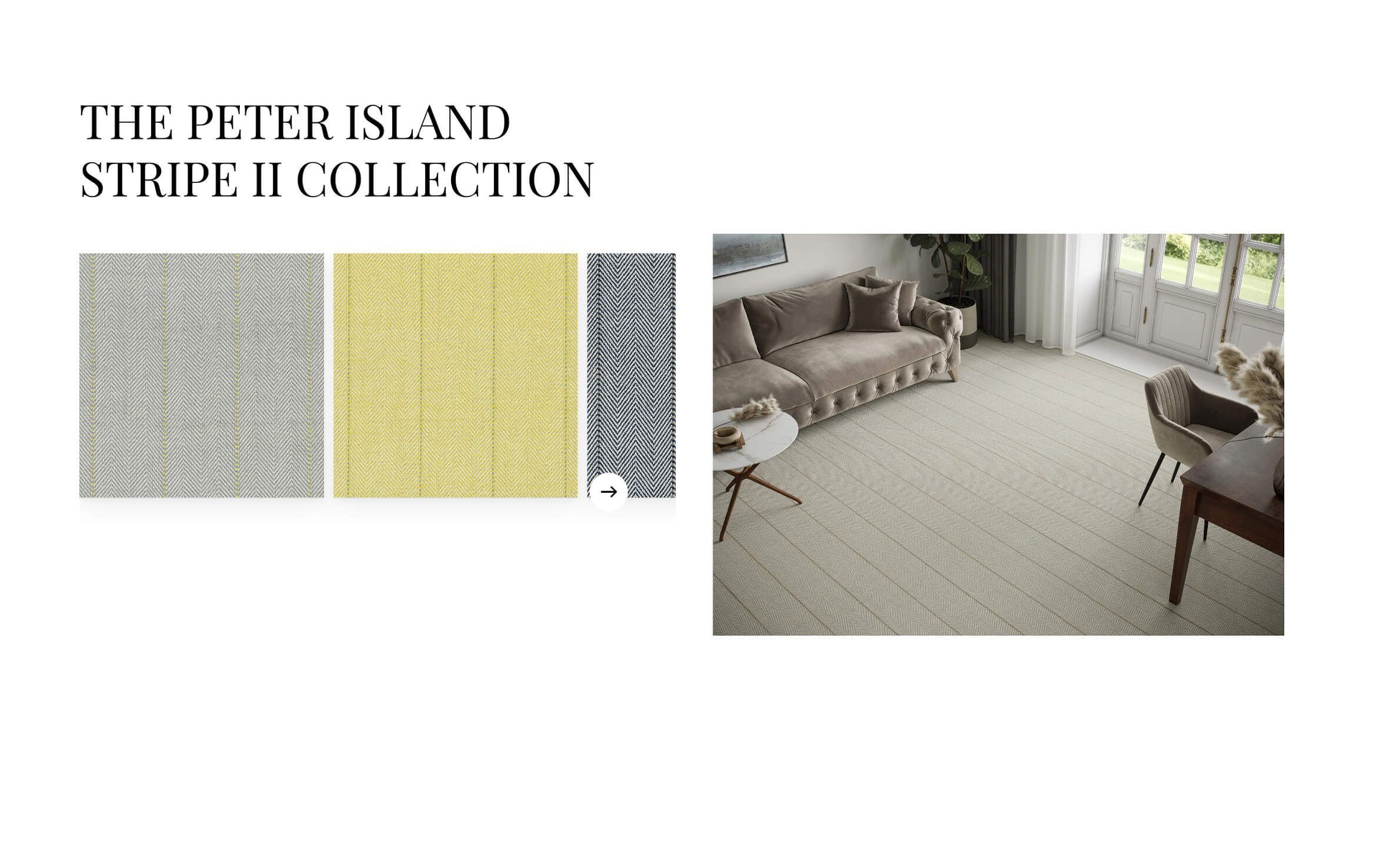 3D interior visualization showcasing the Peter Island Stripe II Collection with realistic furniture rendering