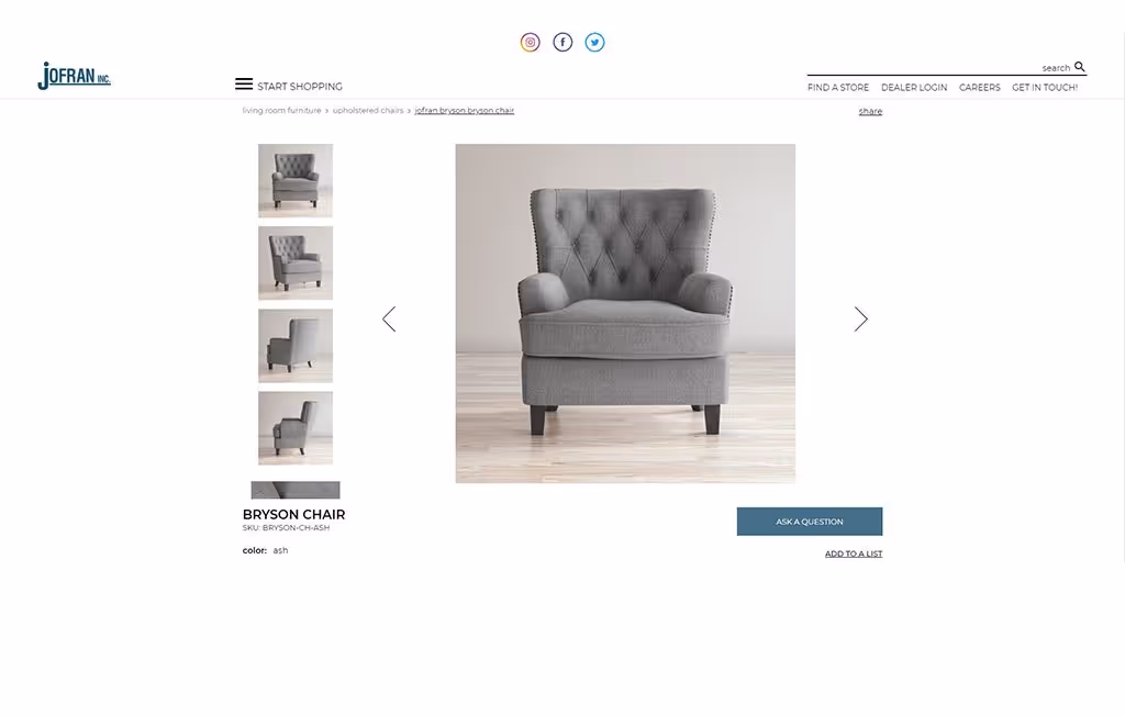 High-quality 3D rendered image of Bryson chair showcasing photorealistic furniture rendering and 3D product visualization
