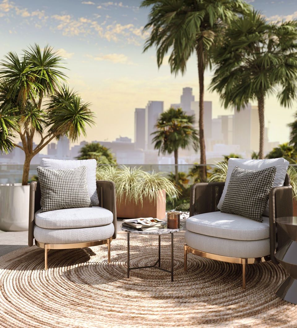 Photorealistic 3D rendering of outdoor house fittings with cityscape, showcasing 3D house fittings modeling and visualization