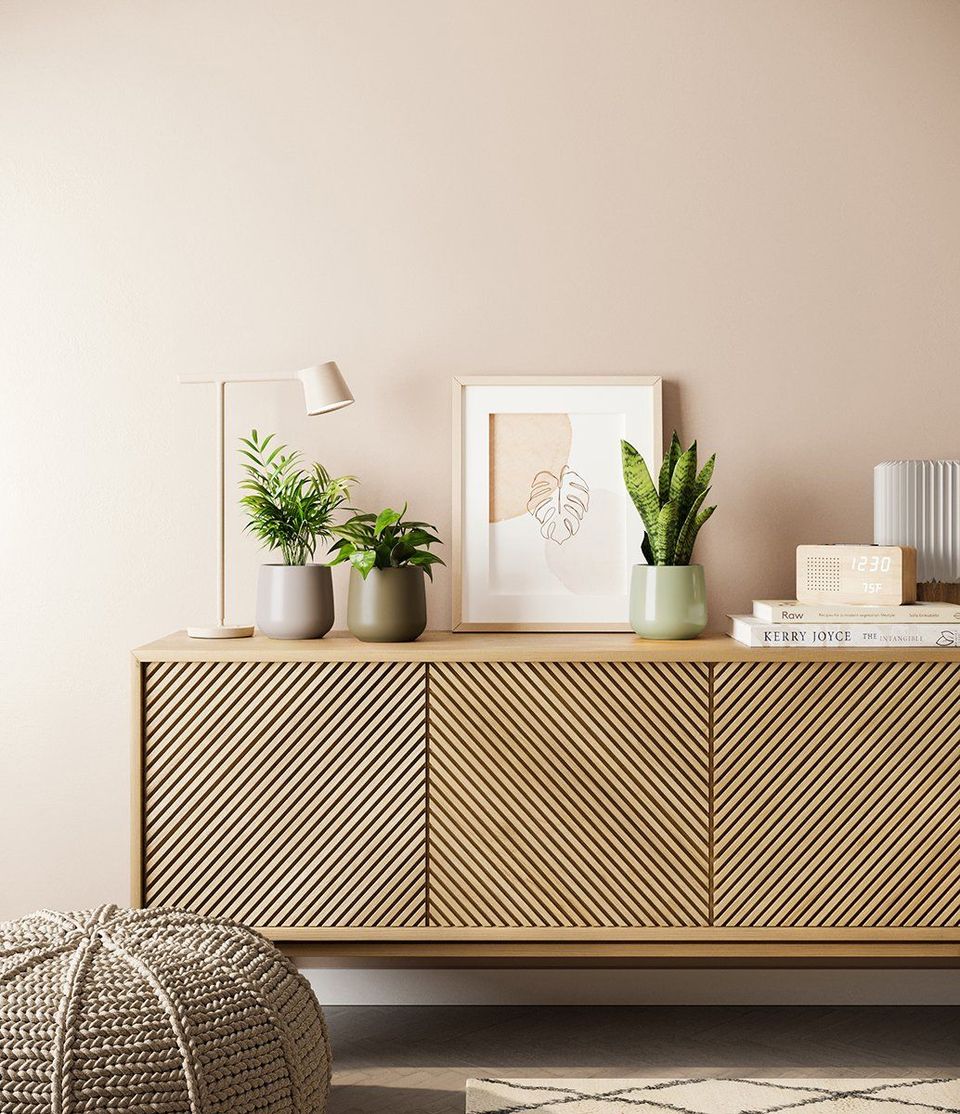 3D rendered furniture showcasing modern interior design with plants and decor, highlighting 3D furniture modeling and visualization.