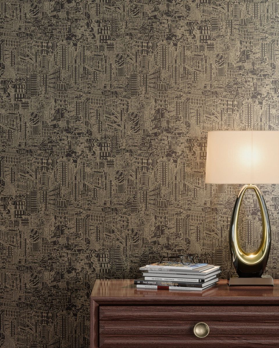 3D rendered house fittings with lamp and books on a wooden table, showcasing realistic interior visualization