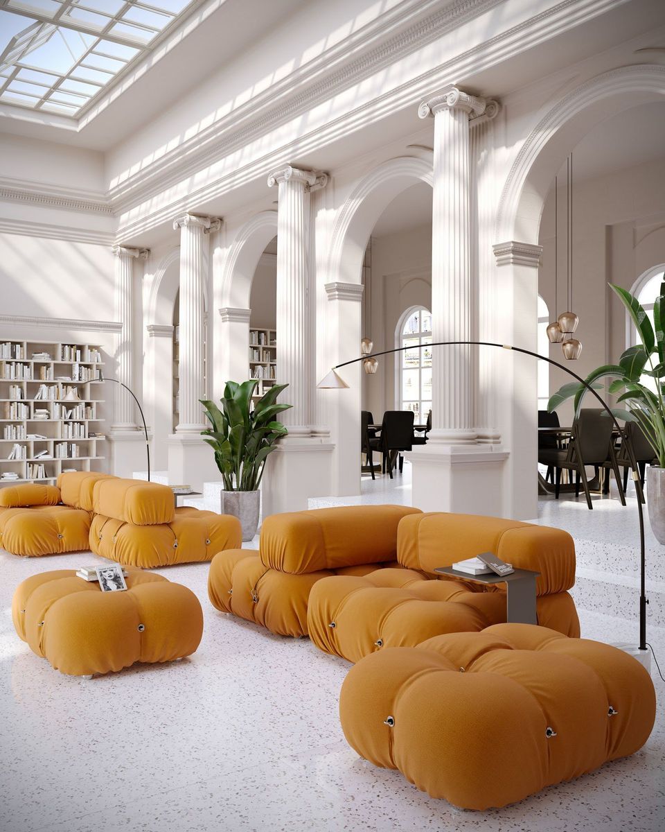 3D rendered furniture in a stylish interior setting showcasing trendy design and photorealistic visualization.