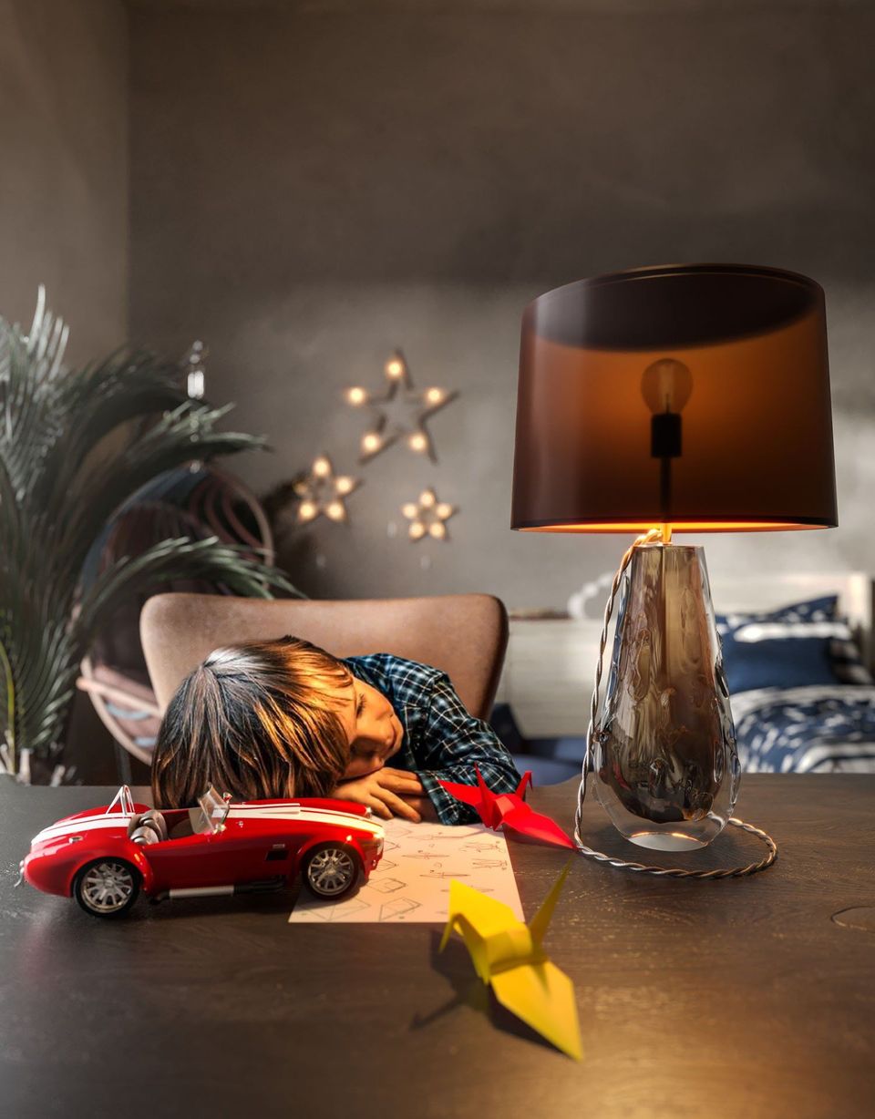 3D Rendering of a Kids' Room With Furniture and Wall Decor