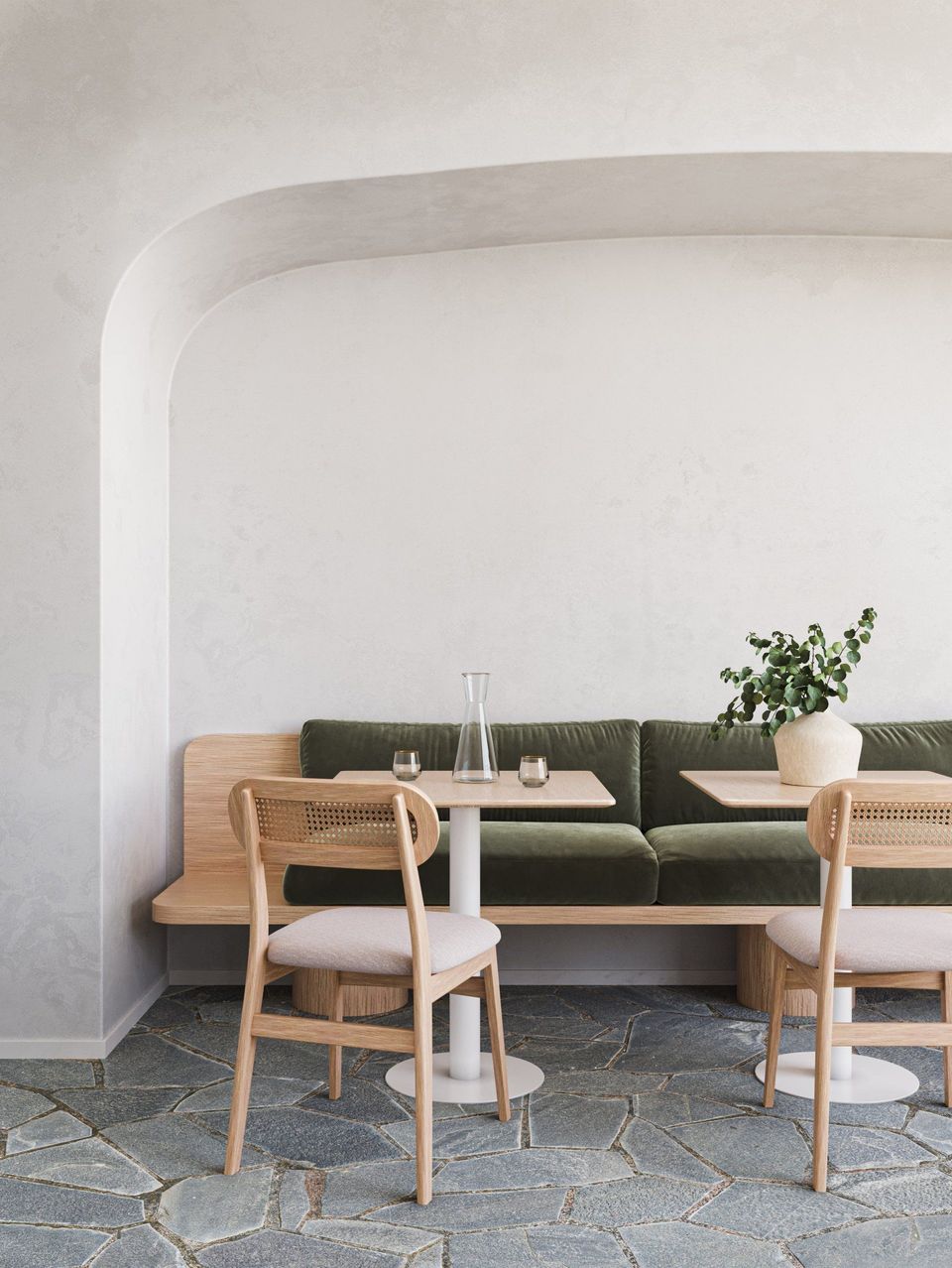 3D rendered furniture in a modern interior setting showcasing 3D furniture modeling and rendering