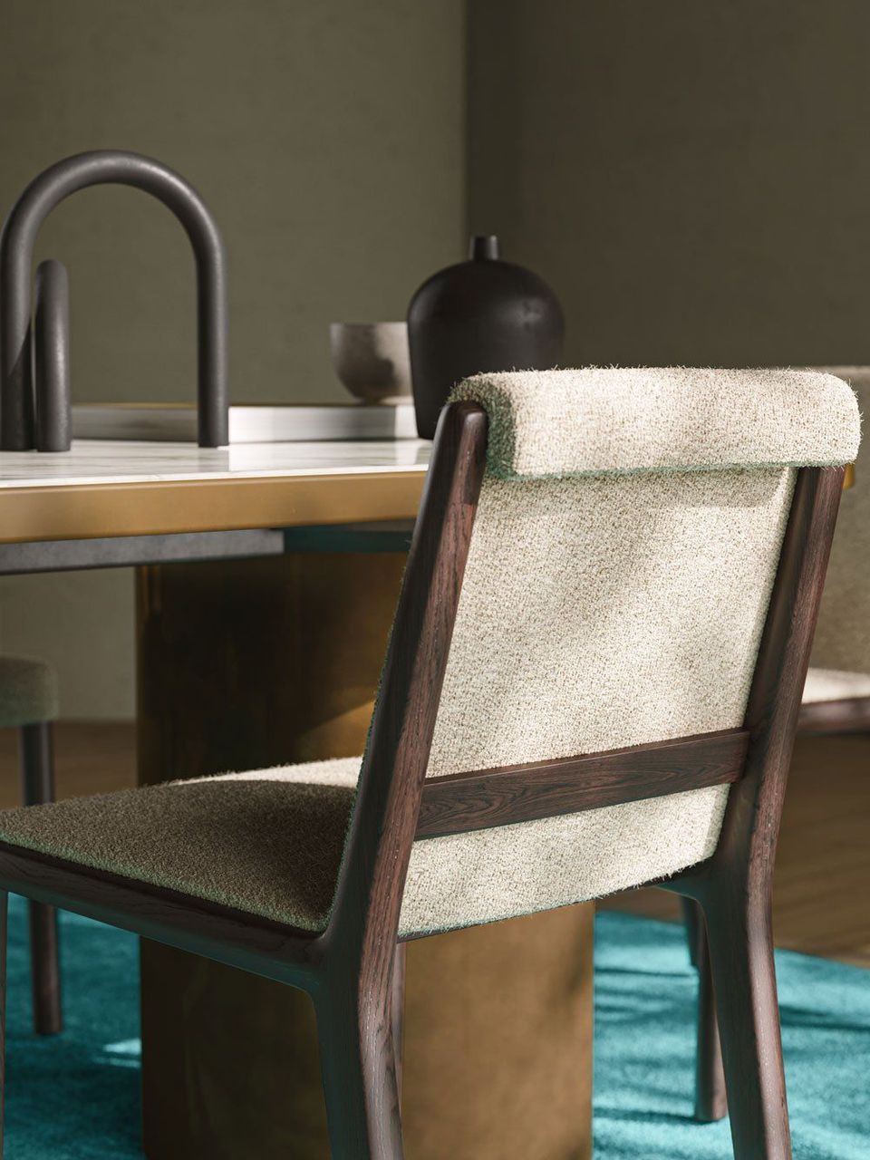 Top-notch 3D rendering of a modern chair and table setup, showcasing photorealistic furniture visualization and interior design.