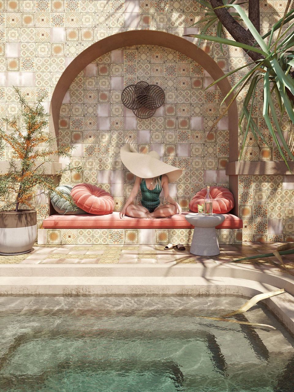 Lifestyle 3D Rendering of Pool Tiles