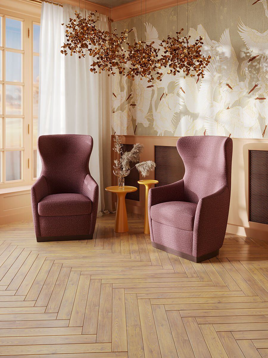 3D furniture modeling and rendering showcasing modern chairs in a stylish interior setting