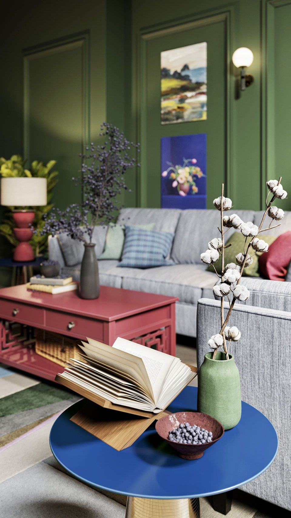 High-quality 3D rendering of a modern living room showcasing furniture visualization and interior design elements.