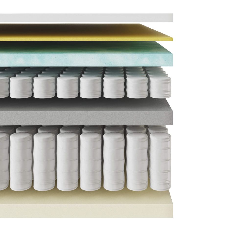 3D rendered image showcasing detailed layers of a mattress, highlighting 3D furniture modeling and visualization techniques