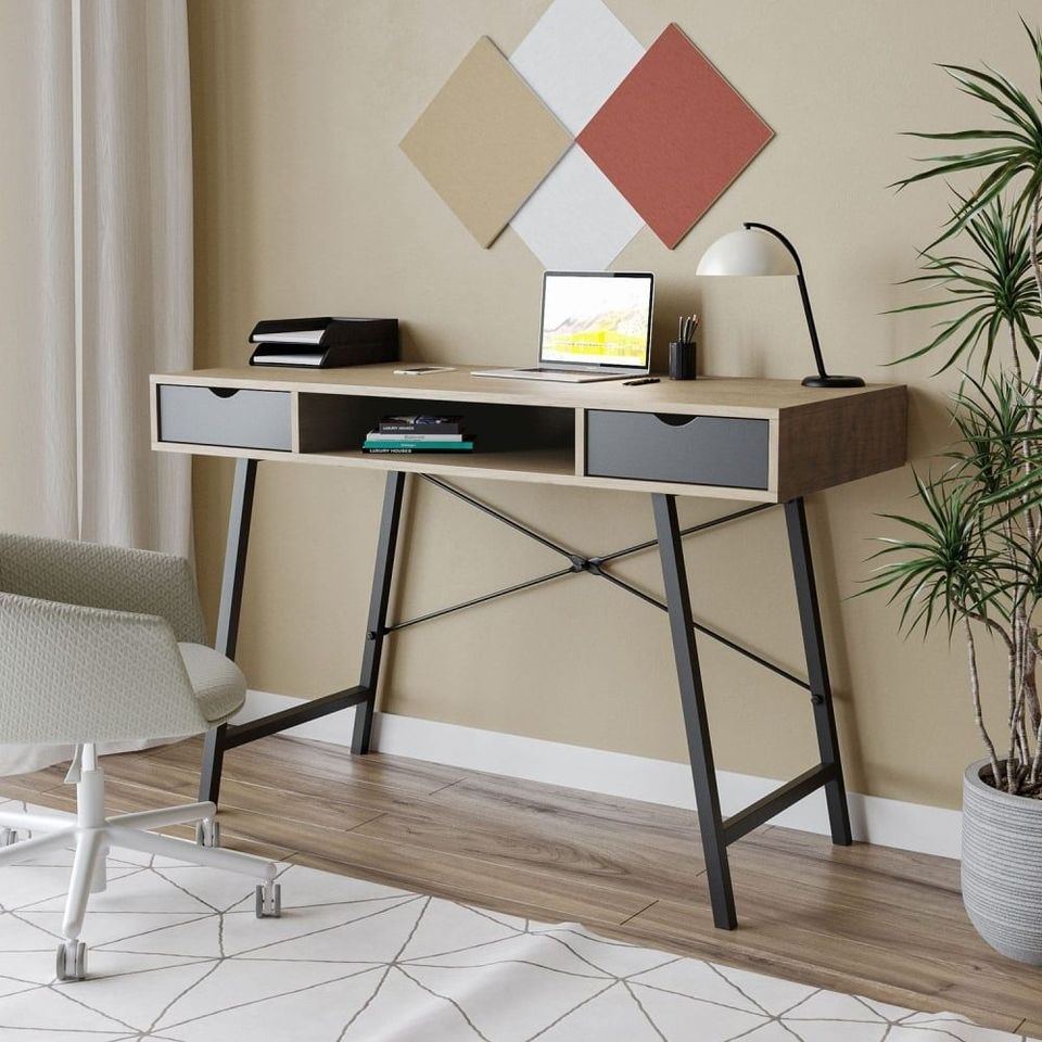 3D rendered image of a trendy desk showcasing 3D house fittings modeling and visualization in a stylish interior environment