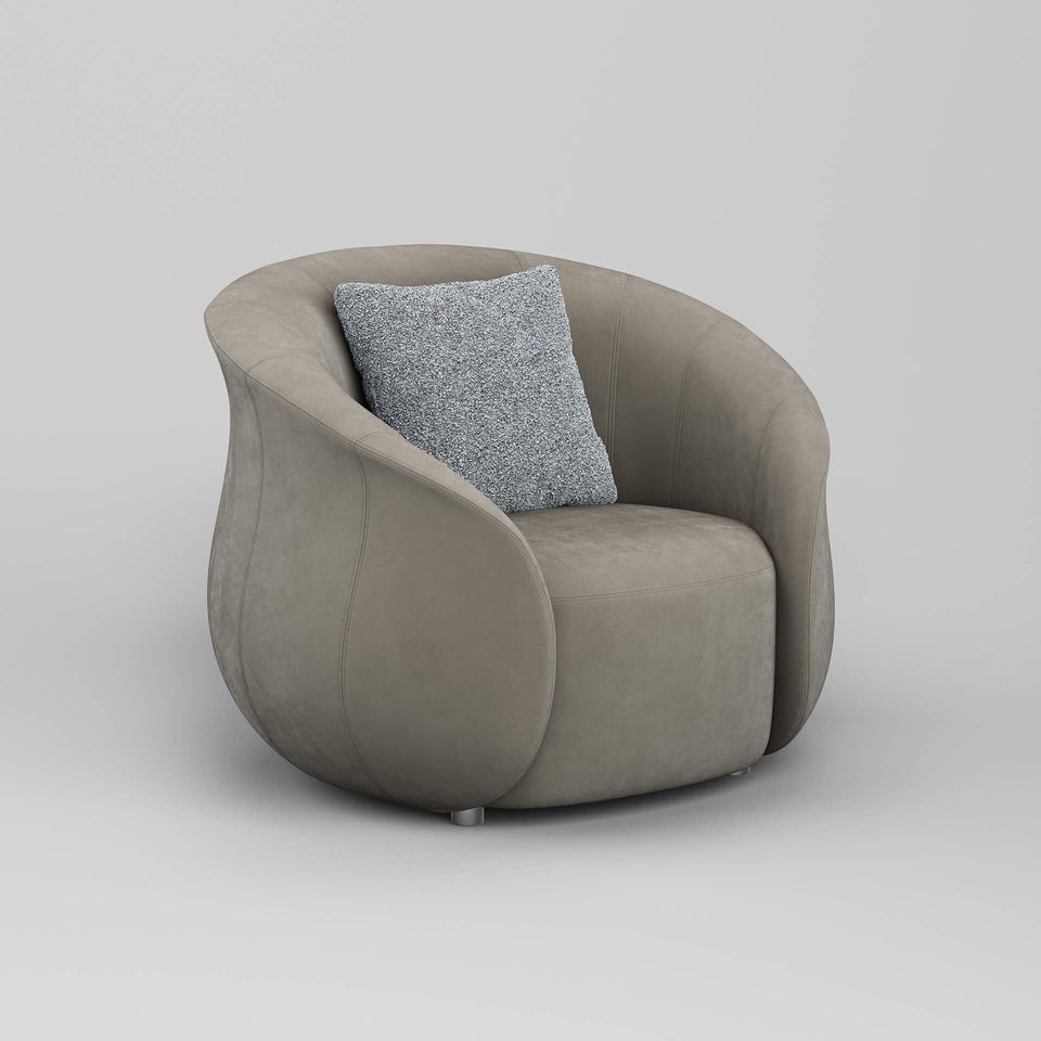 Photorealistic 3D rendering of a modern armchair, showcasing first-class product visualization and 3D modeling.