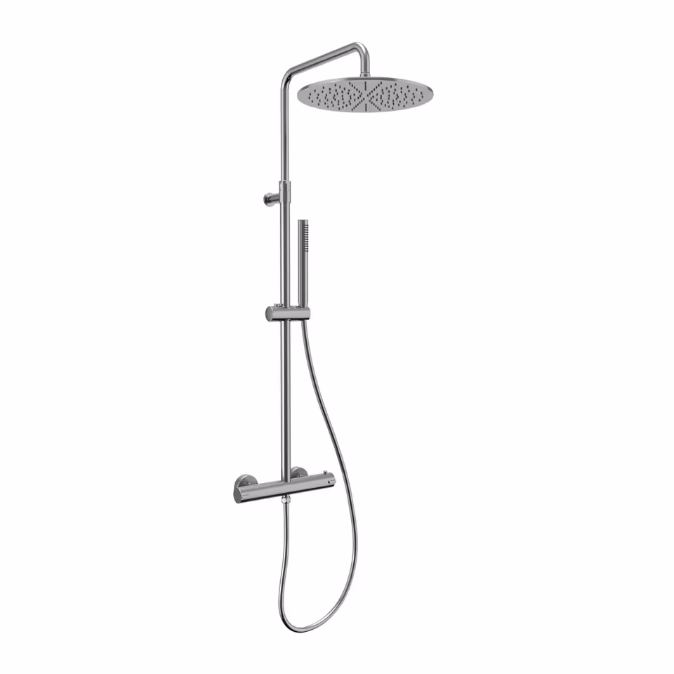 Photoreal 3D model and rendering of a stylish shower fixture, showcasing realistic product visualization and photorealistic CGI.