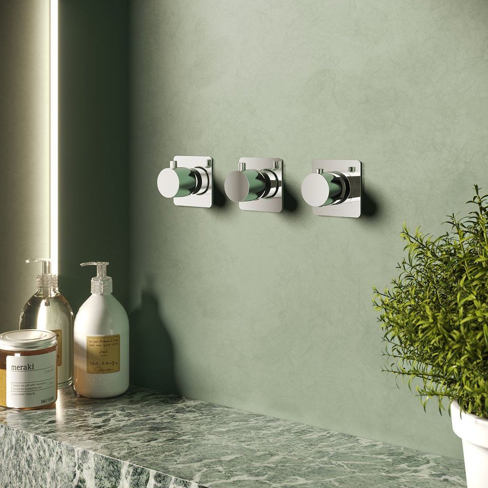 3D product rendering of bathroom fixtures with photorealistic visualization, showcasing top-notch 3D modeling and rendering in a modern interior setting.