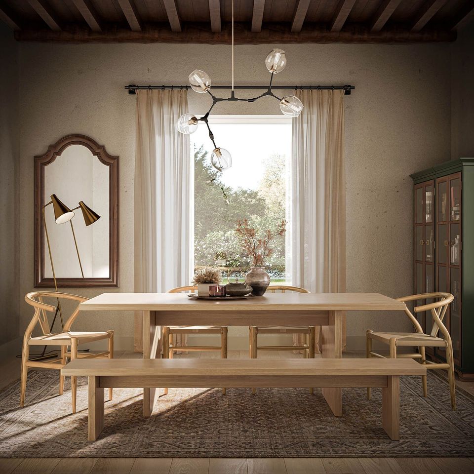 High-quality 3D rendering of a dining room showcasing bespoke furniture modeling and photorealistic visualization.