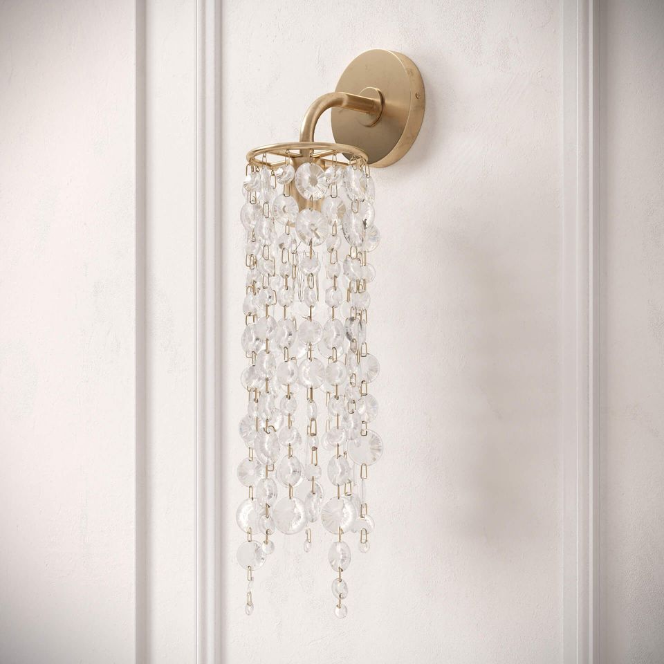 3D rendered image of a luxurious wall sconce with crystal accents, showcasing first-class 3D product visualization and photorealistic rendering.