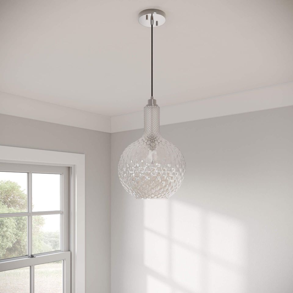 3D rendering of a modern pendant light in a minimalist interior, showcasing realistic lighting and shadow effects for first-class 3D visualization.