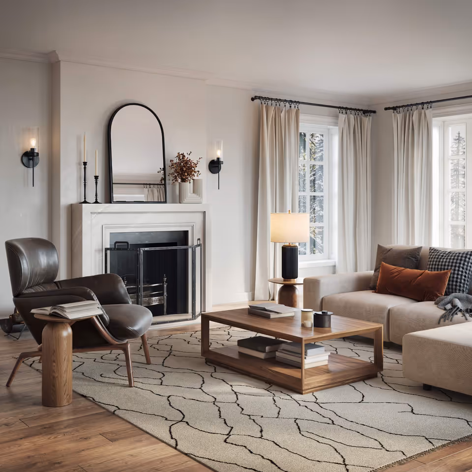 High-quality 3D furniture visualization showcasing a modern living room with realistic furniture rendering and photorealistic CGI.