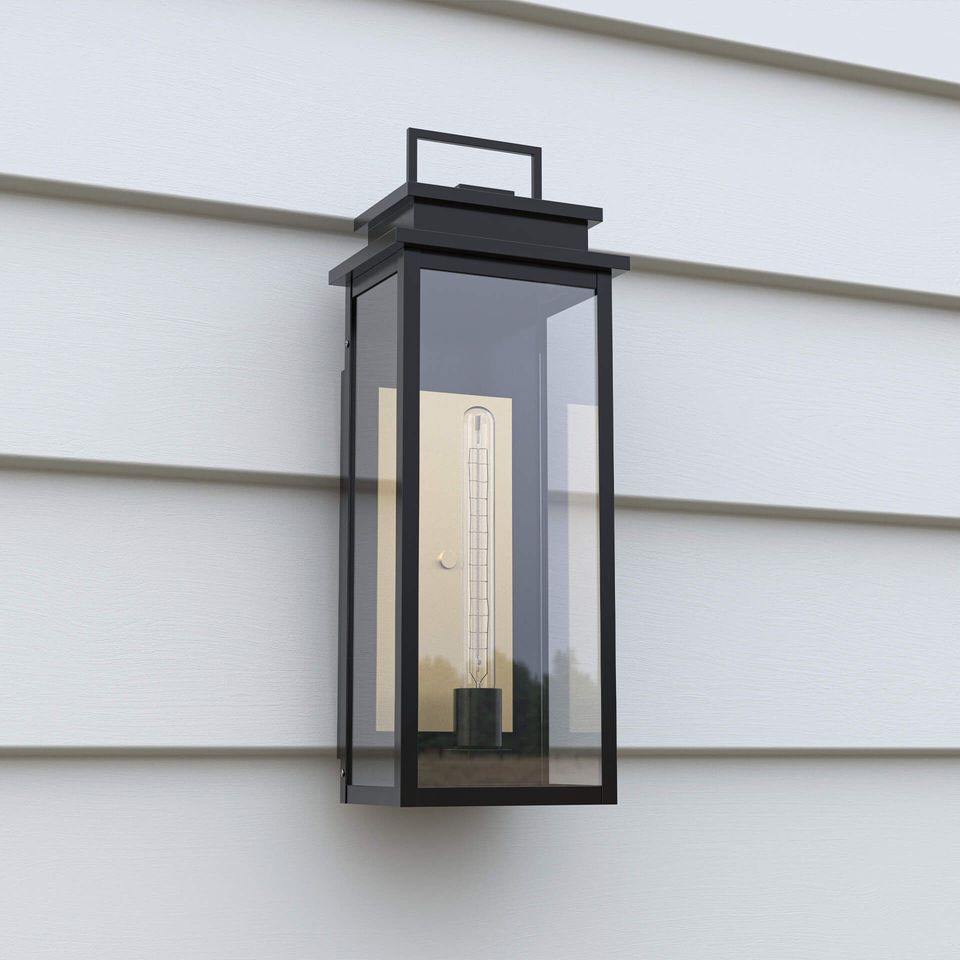 Photoreal 3D rendering of a modern outdoor wall lantern, showcasing photorealistic CGI and product visualization.
