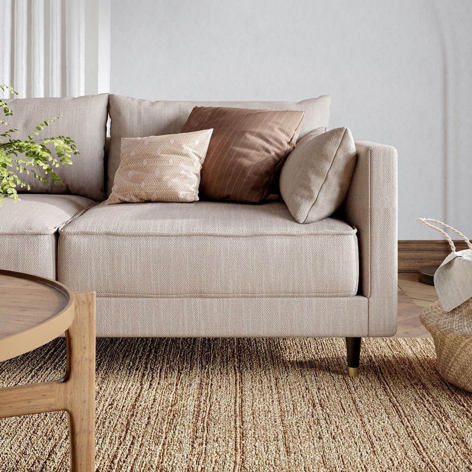 High-quality 3D rendered furniture showcasing realistic interior visualization with a modern sofa and decor elements