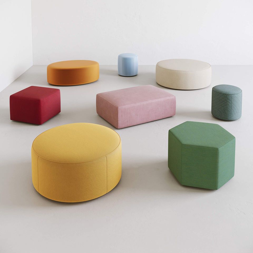 3D rendered image of colorful ottomans showcasing 3D house fittings modeling and visualization
