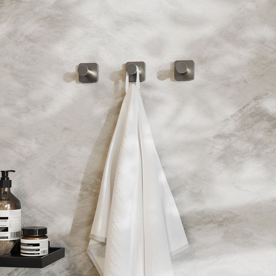 3D rendered image showcasing trendy bathroom hooks and accessories, highlighting photorealistic product rendering and 3D interior visualization.