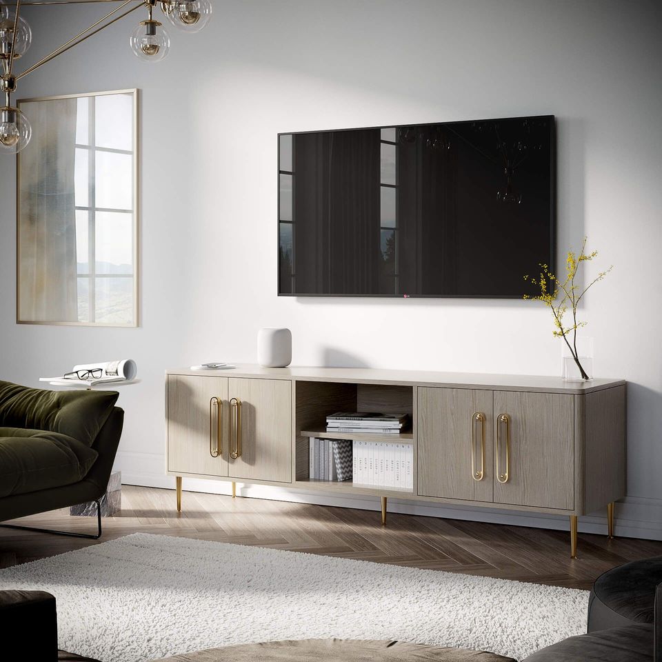 Photorealistic 3D rendering of a modern living room with bespoke furniture, showcasing 3D interior visualization and product modeling.