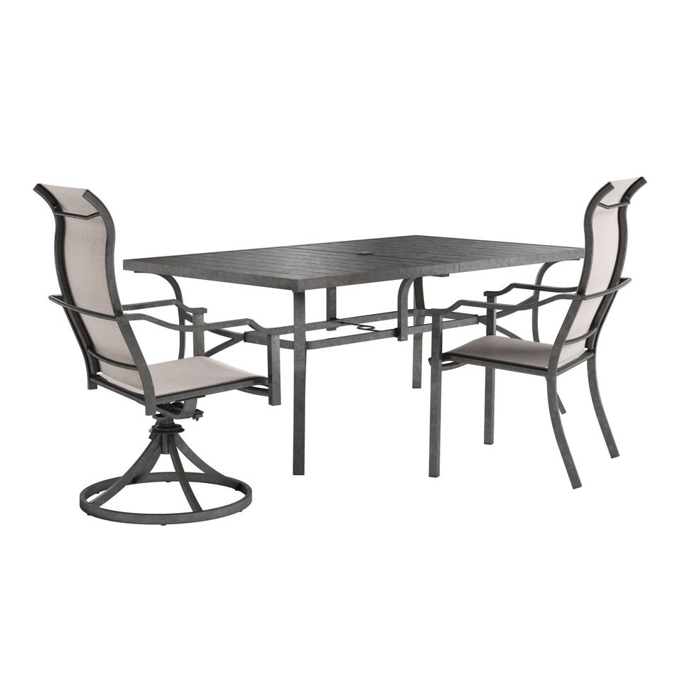 3D rendered furniture visualization of a modern outdoor dining set with chairs and table, showcasing realistic furniture rendering and 3D modeling.