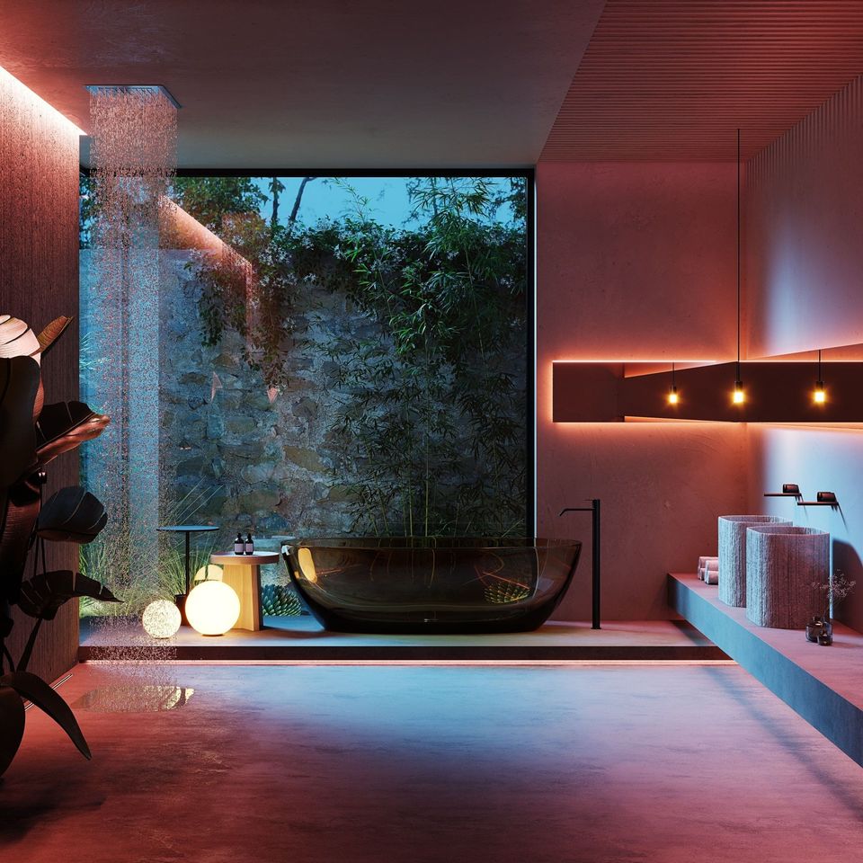 3D Rendering of a Bathroom in a Dusk Setting