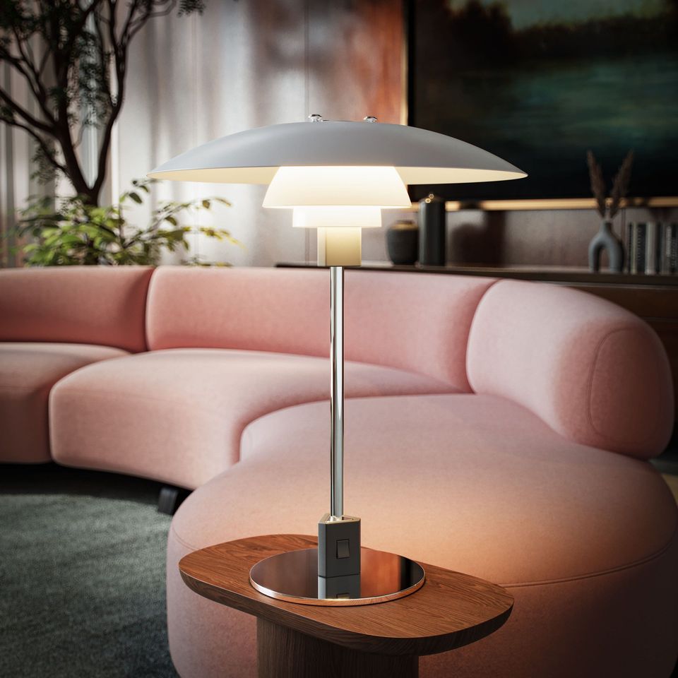 Photorealistic 3D rendering of a modern interior with a stylish lamp and sofa, showcasing high-quality furniture visualization