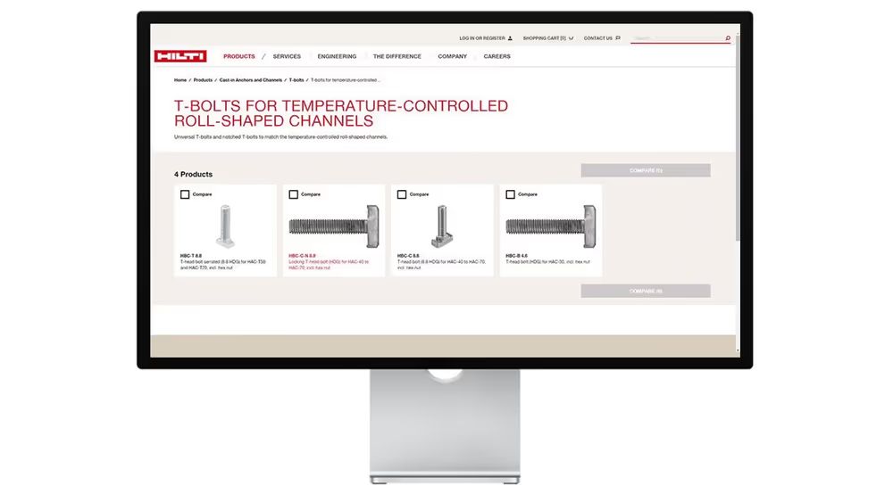 Sales enablement material created with 3D modelling, showing industrial T bolts in a clean product layout