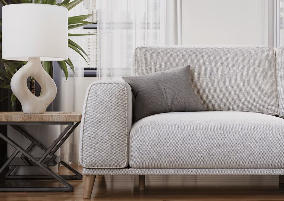 Close-up 3D Render of a Sofa and a Lamp