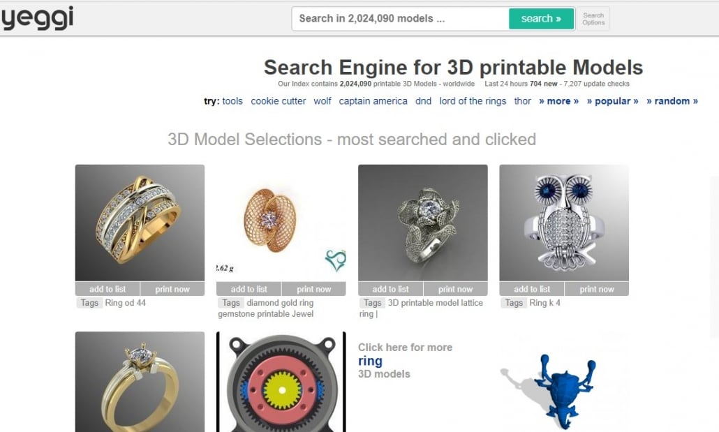 Yeggi: 3D Models for 3D Printing