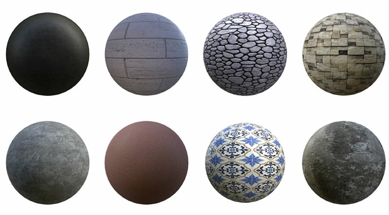 Material and texture options for a 3D modeling.