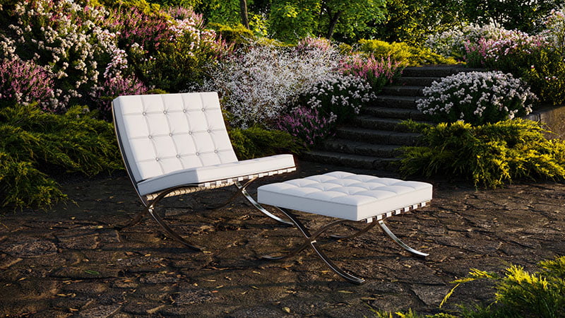 3D Render of a Product in a Garden at Sunset