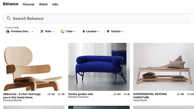 A Behance Main Page with Plenty of Furniture Designs One Can Use for Inspiration